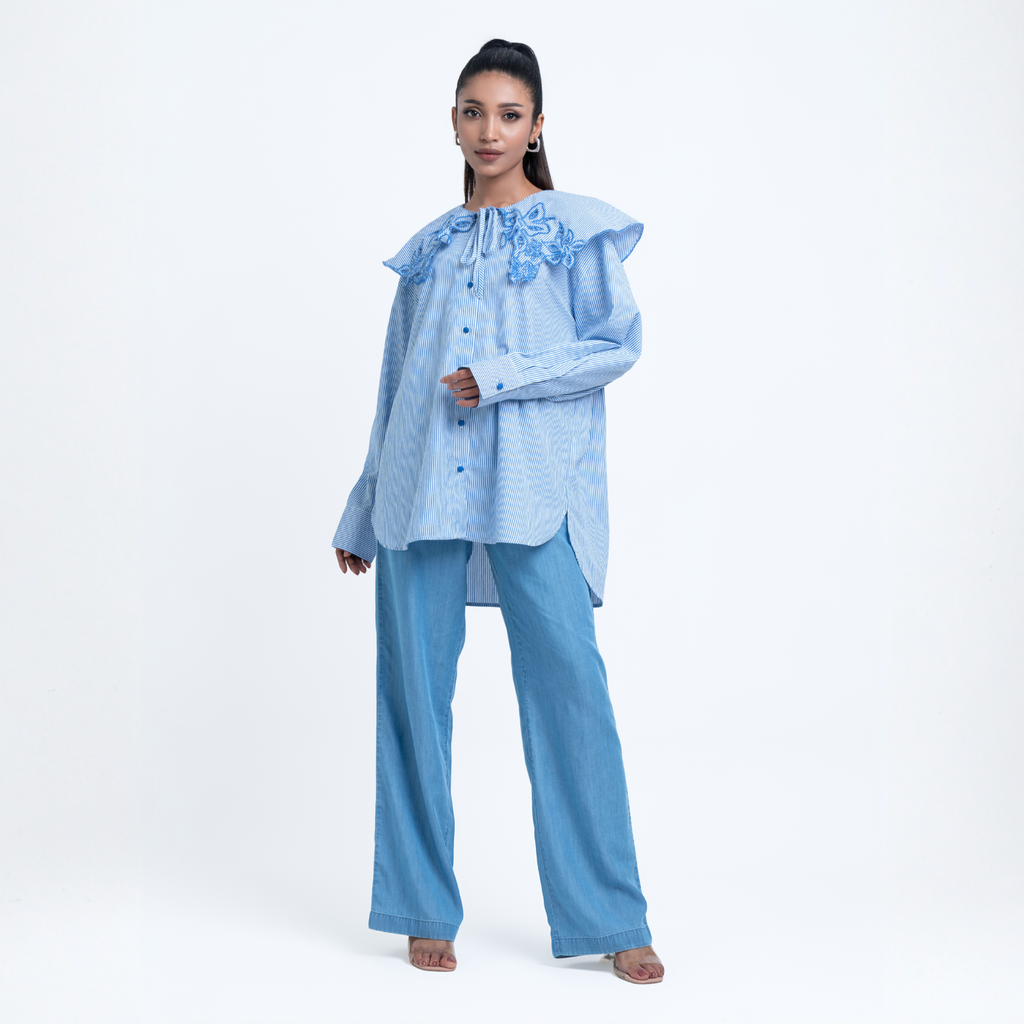 Embroidered Oversized Striped Shirt