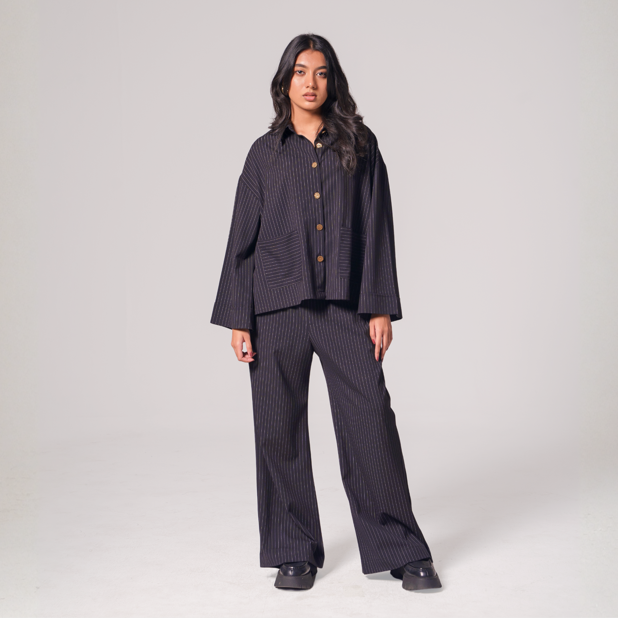 Women’s Black Pinstripe Co-ord Set