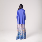 Button-Detail Silk Tunic with Printed Wide-Leg Pants
