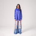 Button-Detail Silk Tunic with Printed Wide-Leg Pants
