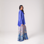 Button-Detail Silk Tunic with Printed Wide-Leg Pants
