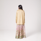 Button-Detail Silk Tunic with Printed Wide-Leg Pants