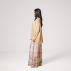 Button-Detail Silk Tunic with Printed Wide-Leg Pants