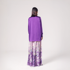 Button-Detail Silk Tunic with Printed Wide-Leg Pants
