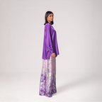 Button-Detail Silk Tunic with Printed Wide-Leg Pants