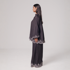 Embroidered Hem Shirt & Wide-Leg Pants Set