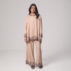 Embroidered Hem Shirt & Wide-Leg Pants Set