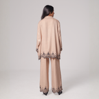 Embroidered Hem Shirt & Wide-Leg Pants Set