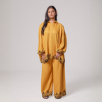 Embroidered Hem Shirt & Wide-Leg Pants Set
