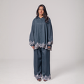 Embroidered Hem Shirt & Wide-Leg Pants Set