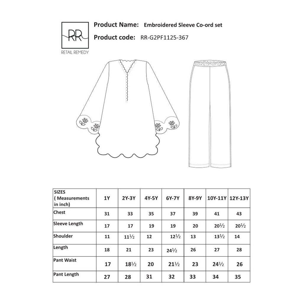 GIRL’S Sleeve Embroidered Co-Ord