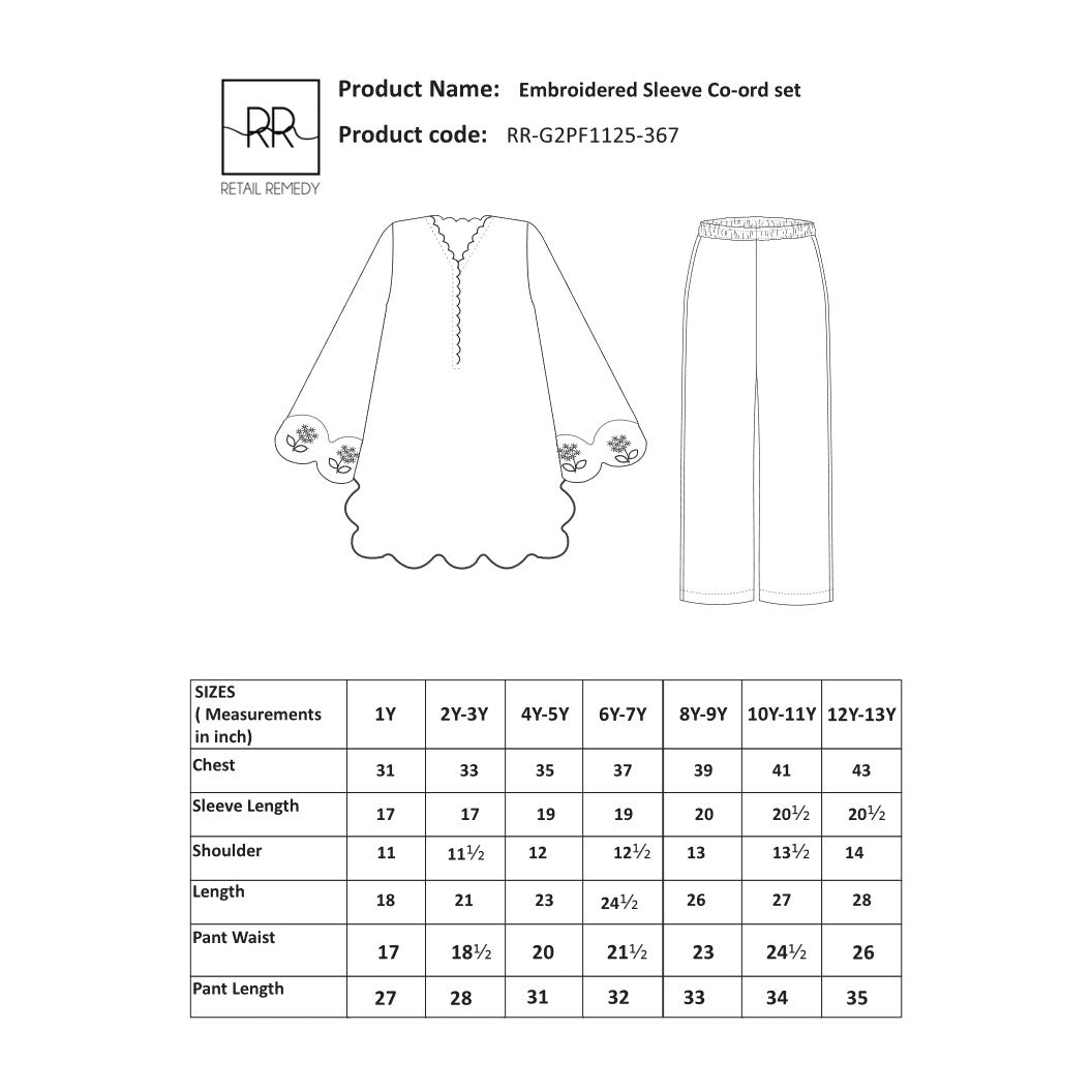 GIRL’S Sleeve Embroidered Co-Ord