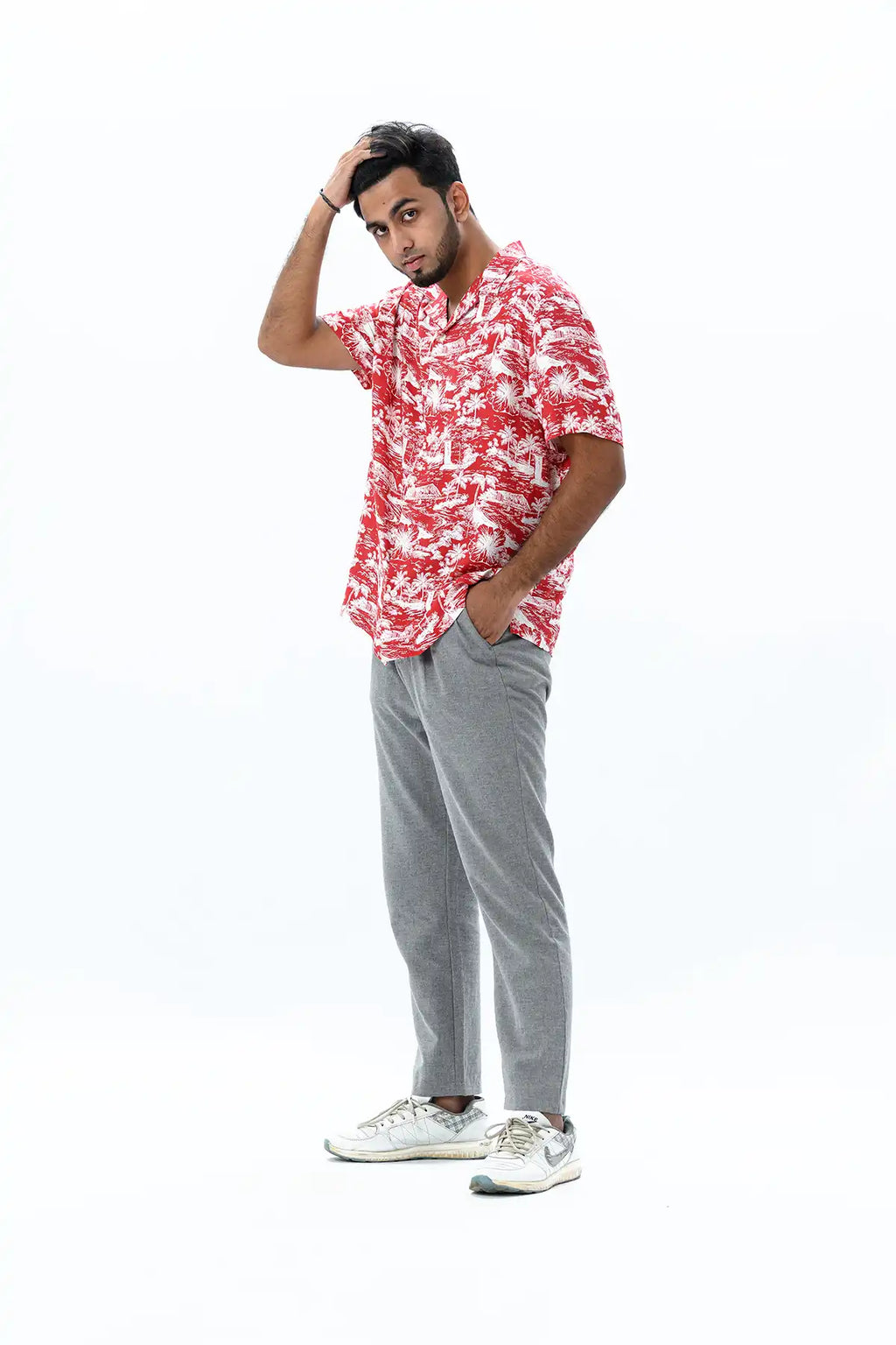 Half Sleeve Shirt - Red & White (AOP)