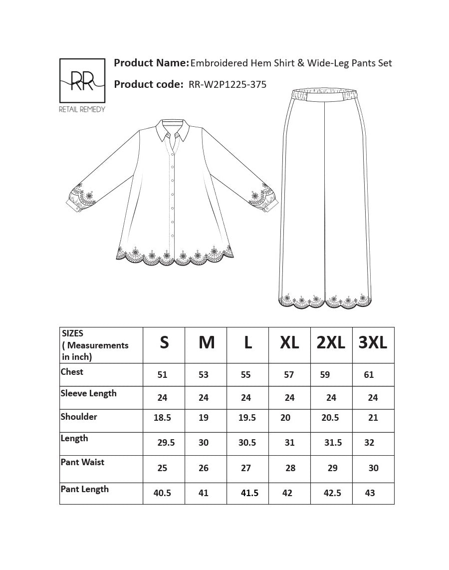 Embroidered Hem Shirt & Wide-Leg Pants Set