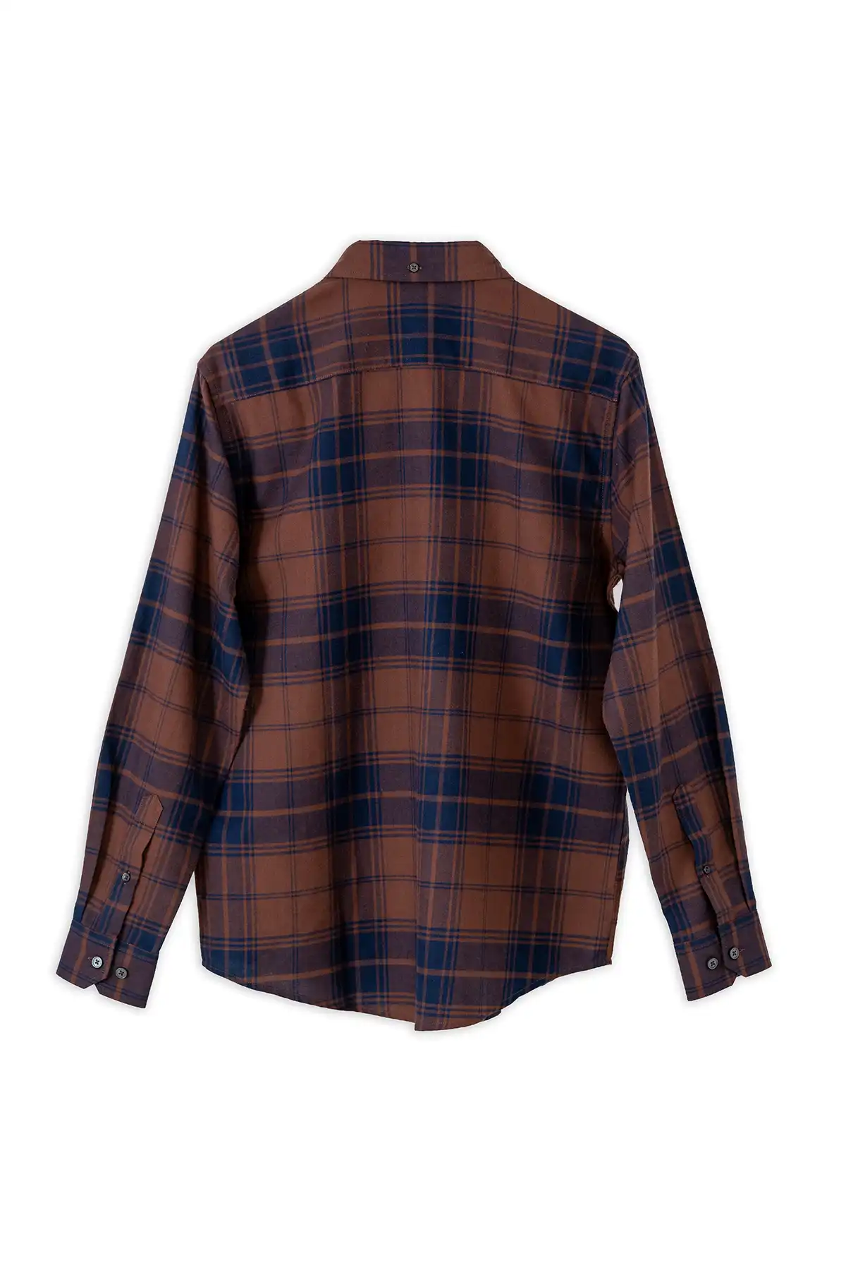 Checked Flannel Shirt - Brown/Navy Blue Check