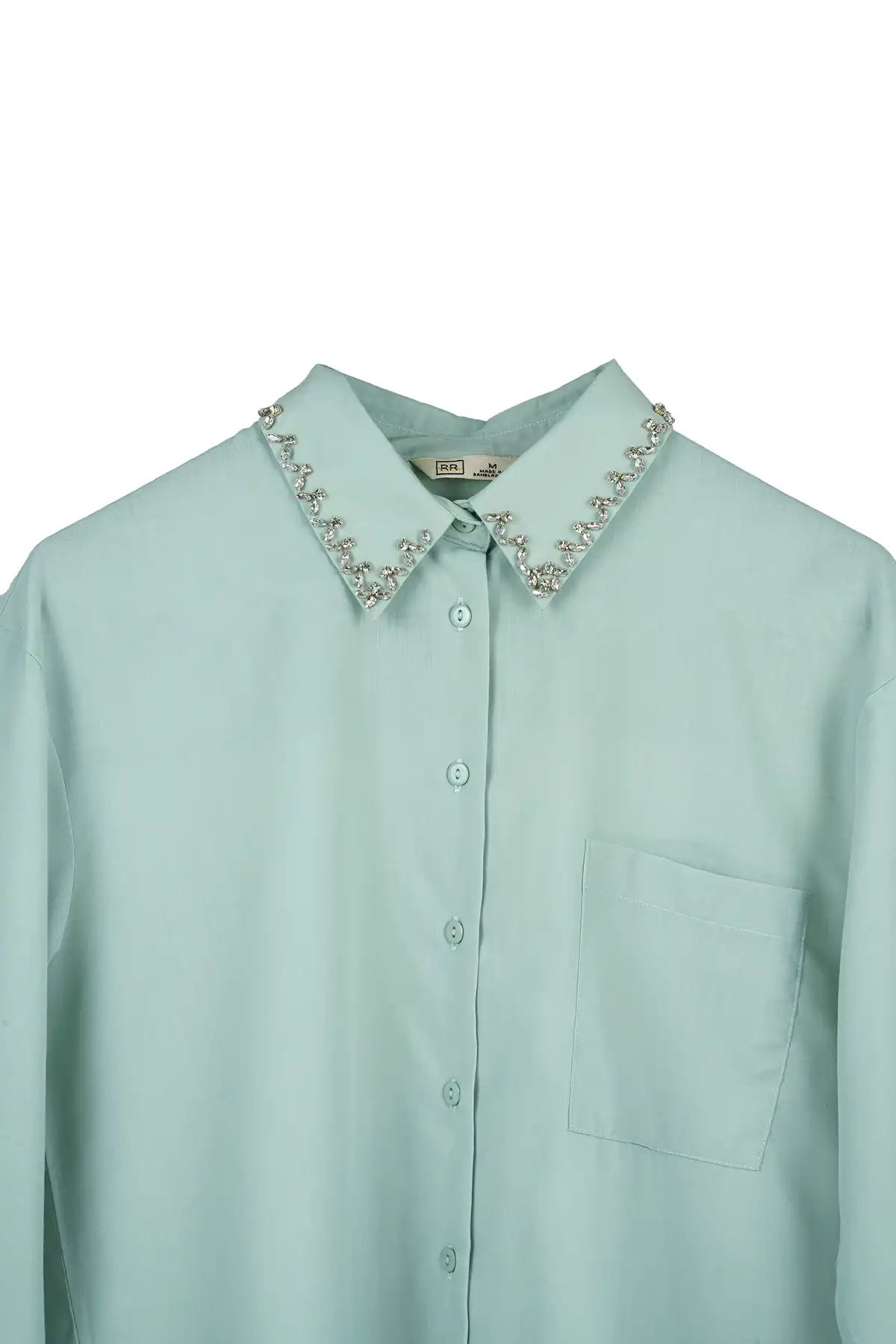 Poplin Shirt With Embellished Collar - Mint Green