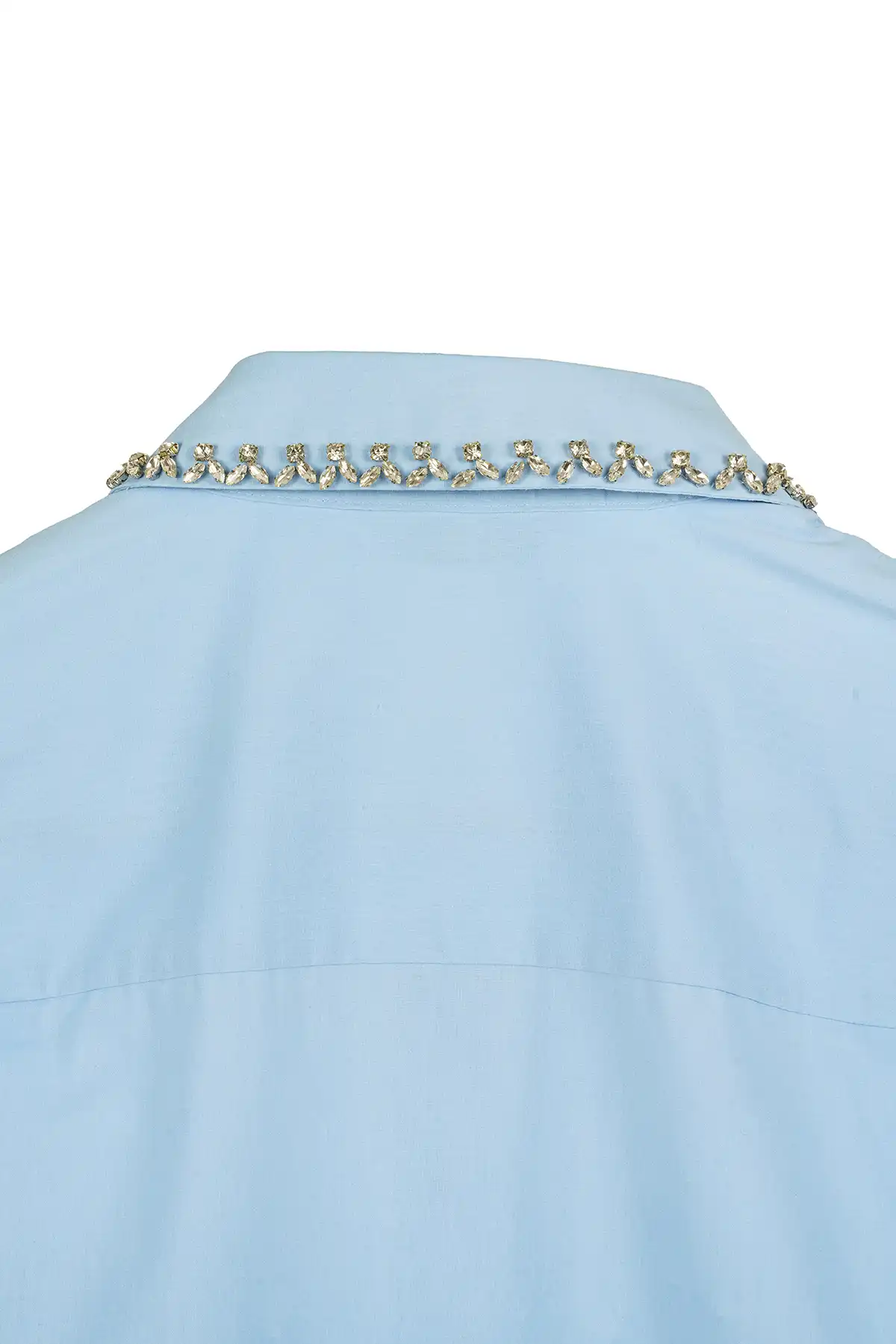 Poplin Shirt With Embellished Collar - Light Blue