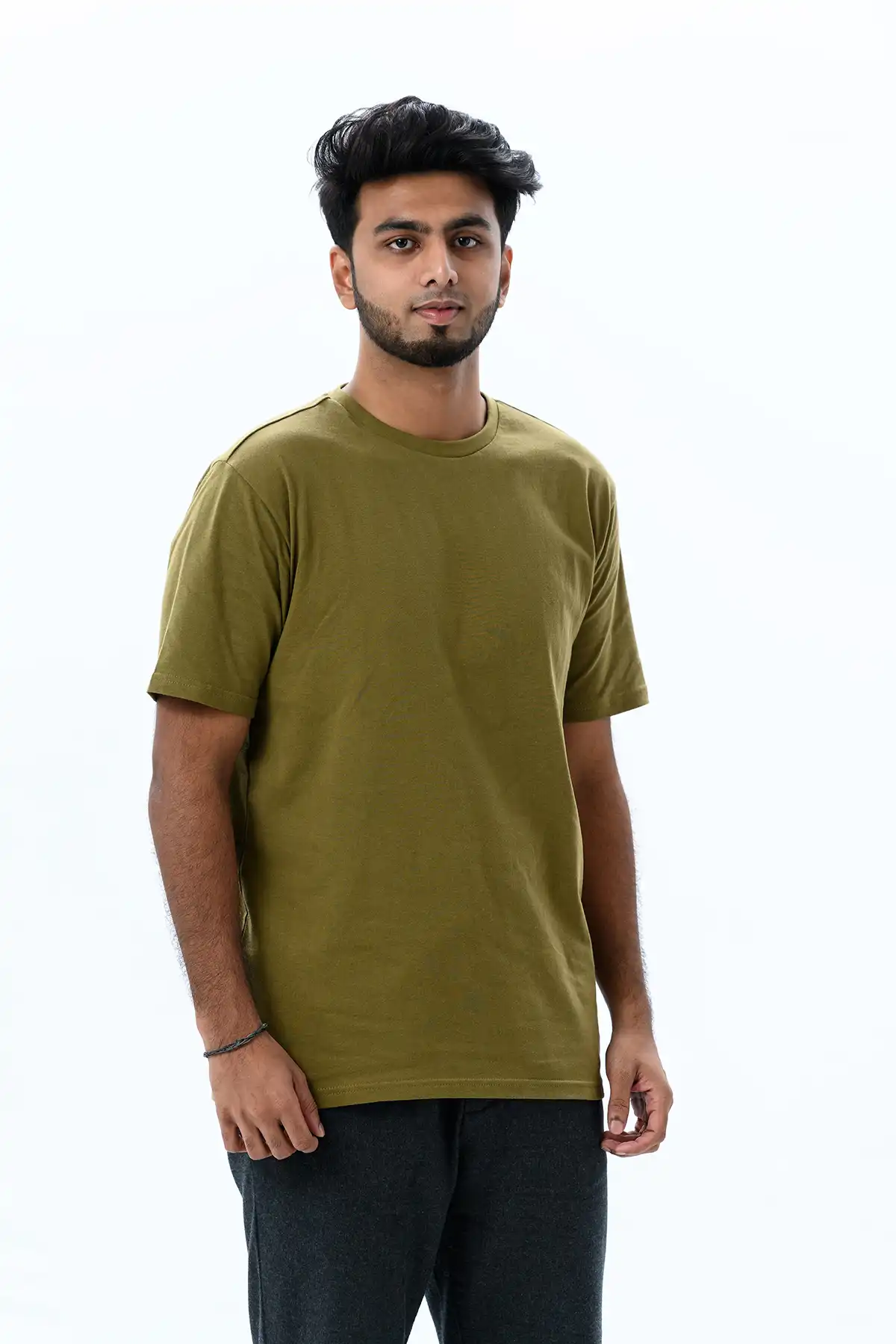 Unisex Crew Neck Cotton T-Shirt - Olive Green