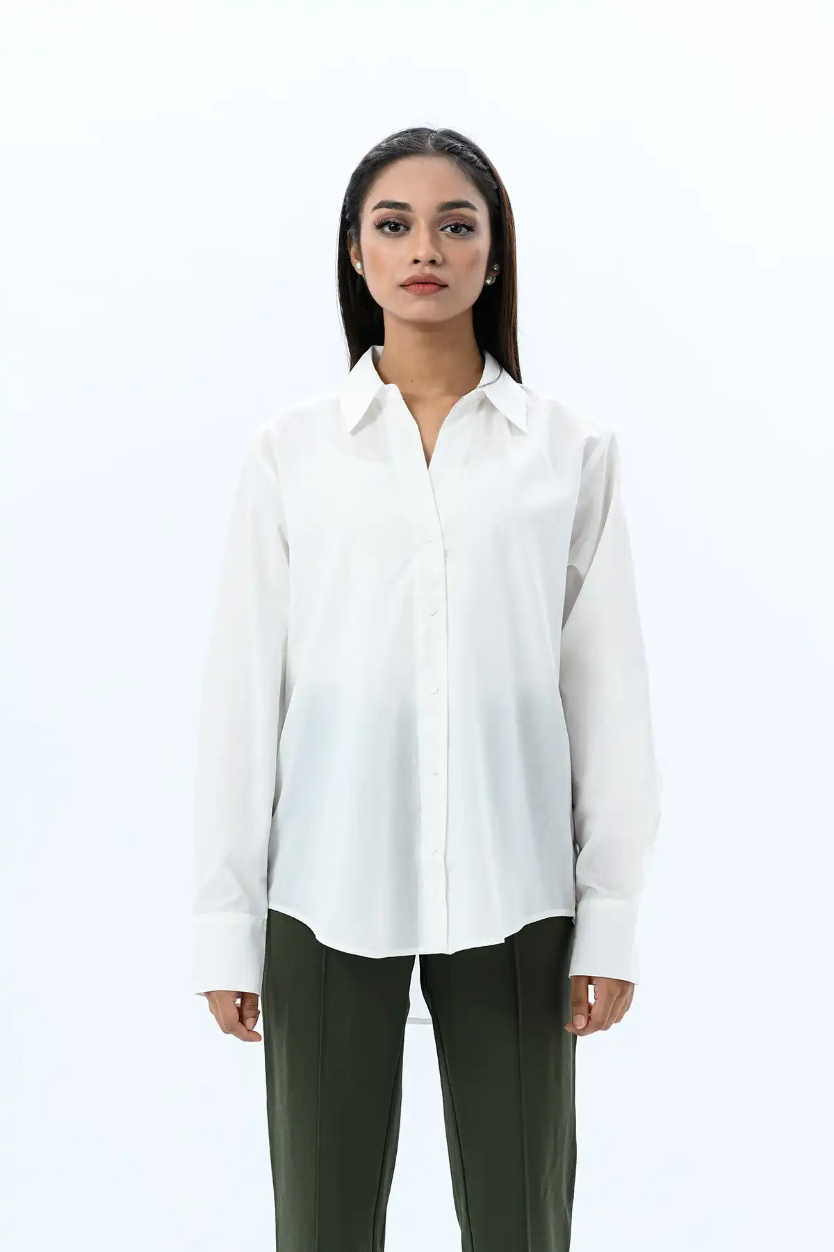 V-Neck Poplin Shirt - White