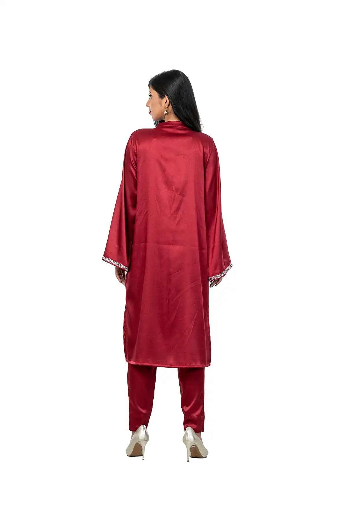 Women Mid Length Kurti With Cigarette Pants - Crimson Red