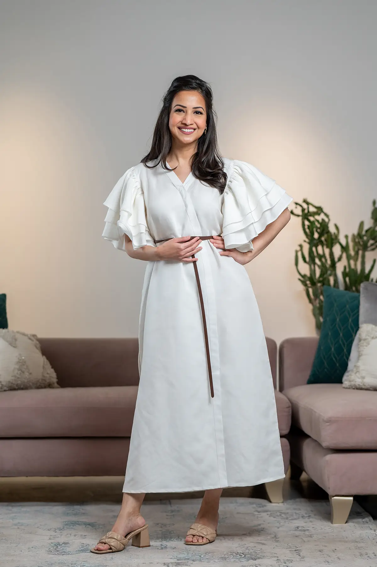 Layered Sleeve Dress - Pearl White