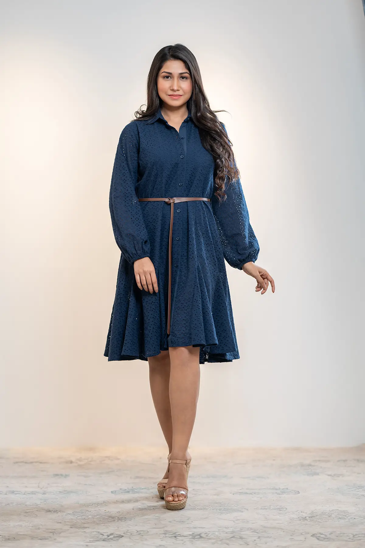 Paneled Shirt Dress - Denim Blue