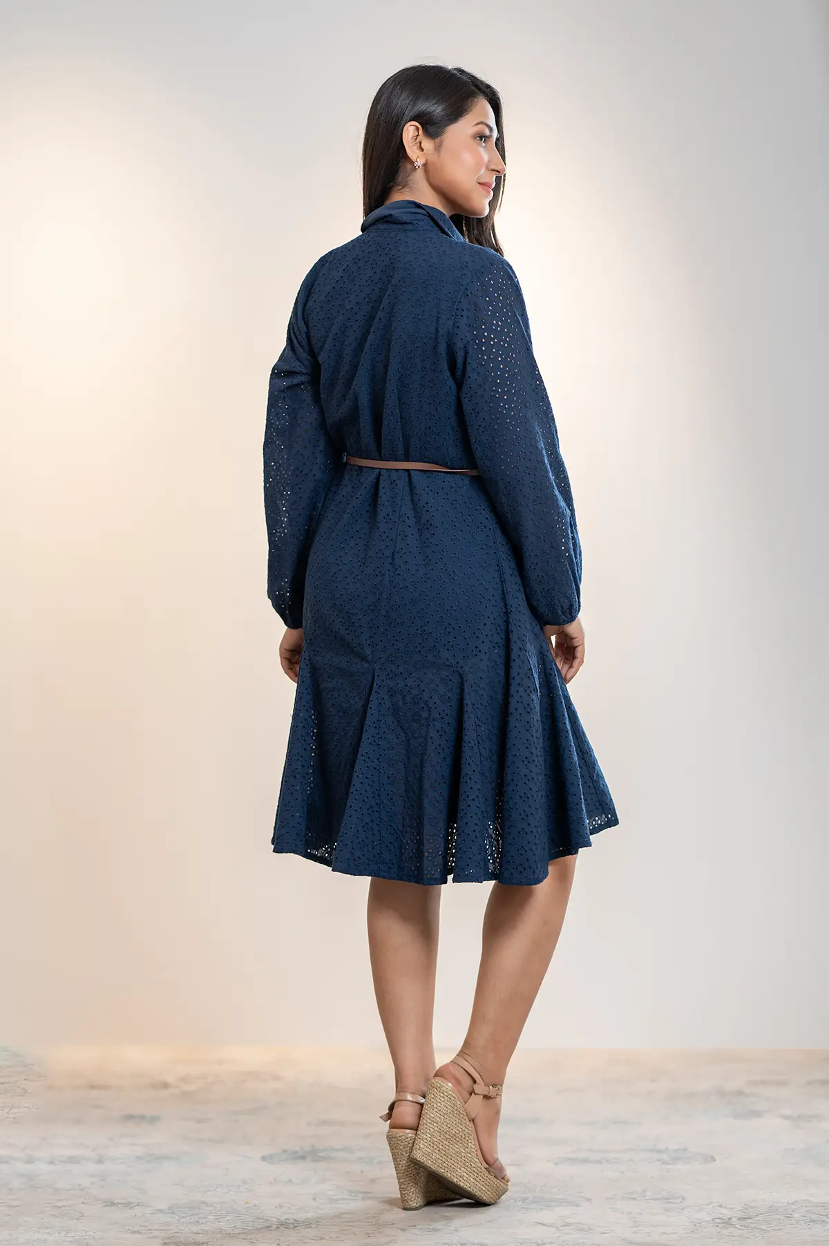 Paneled Shirt Dress - Denim Blue