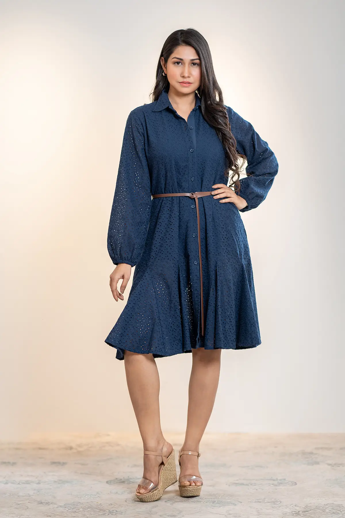 Paneled Shirt Dress - Denim Blue