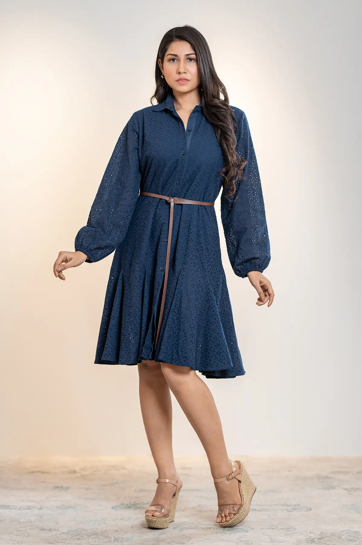 Paneled Shirt Dress - Denim Blue