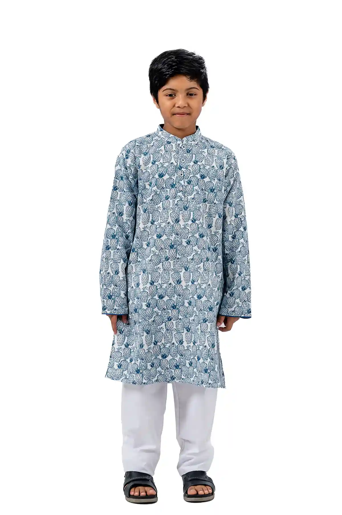 RR-BP0523-155 REGULAR FIT Kid's PANJABI - WHITE(AOP)