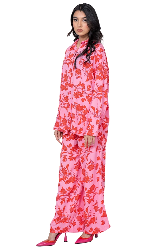 Western printed co-ord set RR-W2P0124-140 - Red on pink