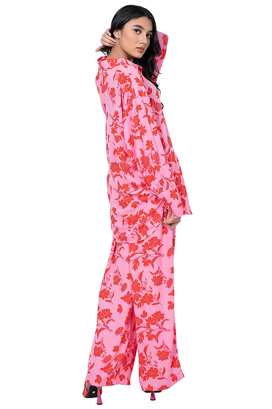 Western printed co-ord set RR-W2P0124-140 - Red on pink