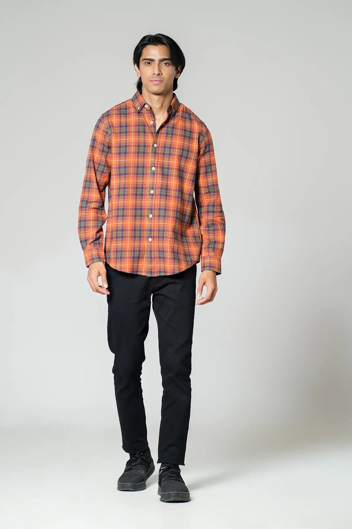 RR MEN'S FLANNEL SHIRT (RR-MCS0924-13J) BURN/NAVY CHECK