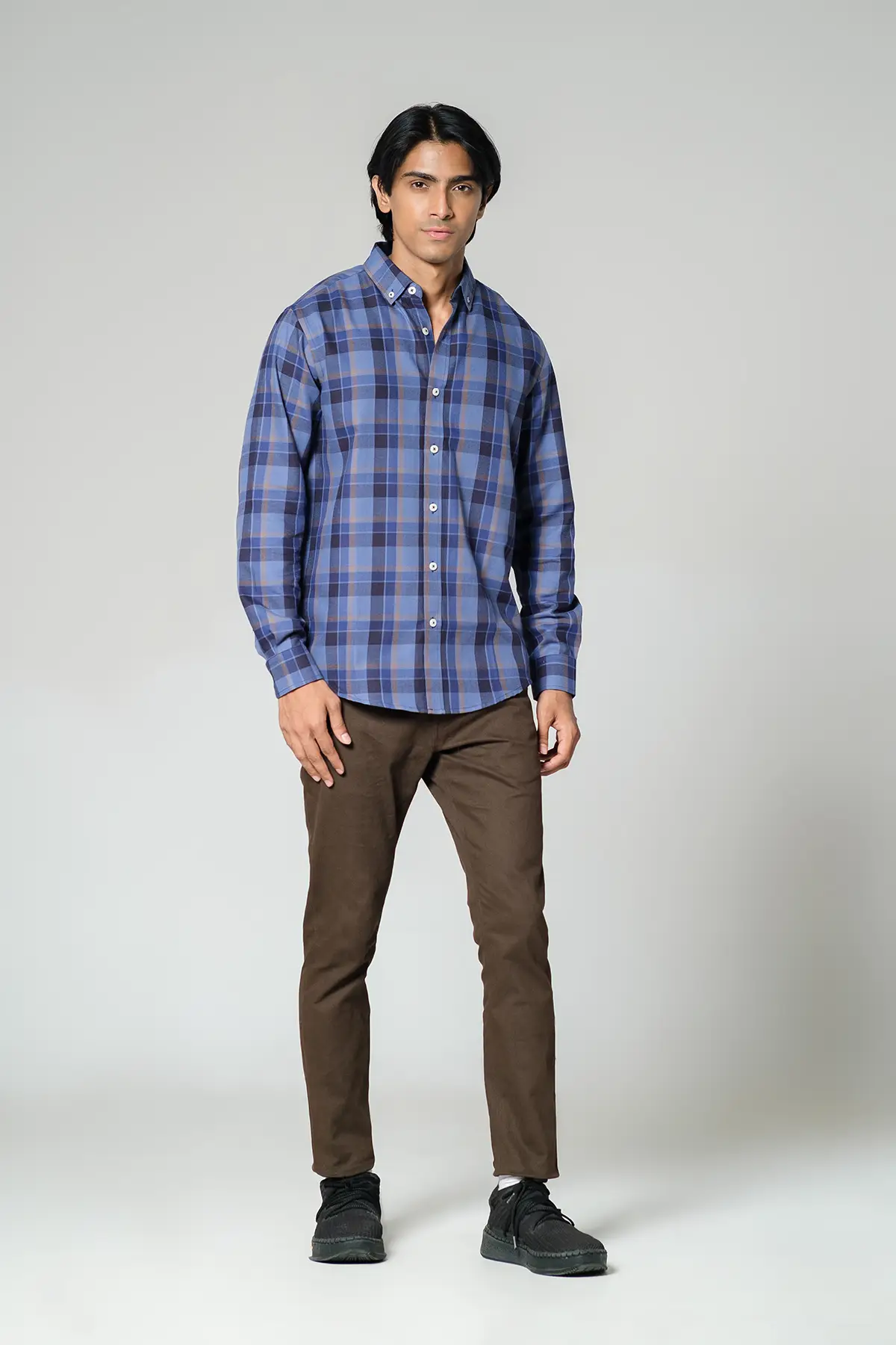 RR MEN'S FLANNEL SHIRT (RR-MCS0924-13K) NAVY/ BLUE CHECK