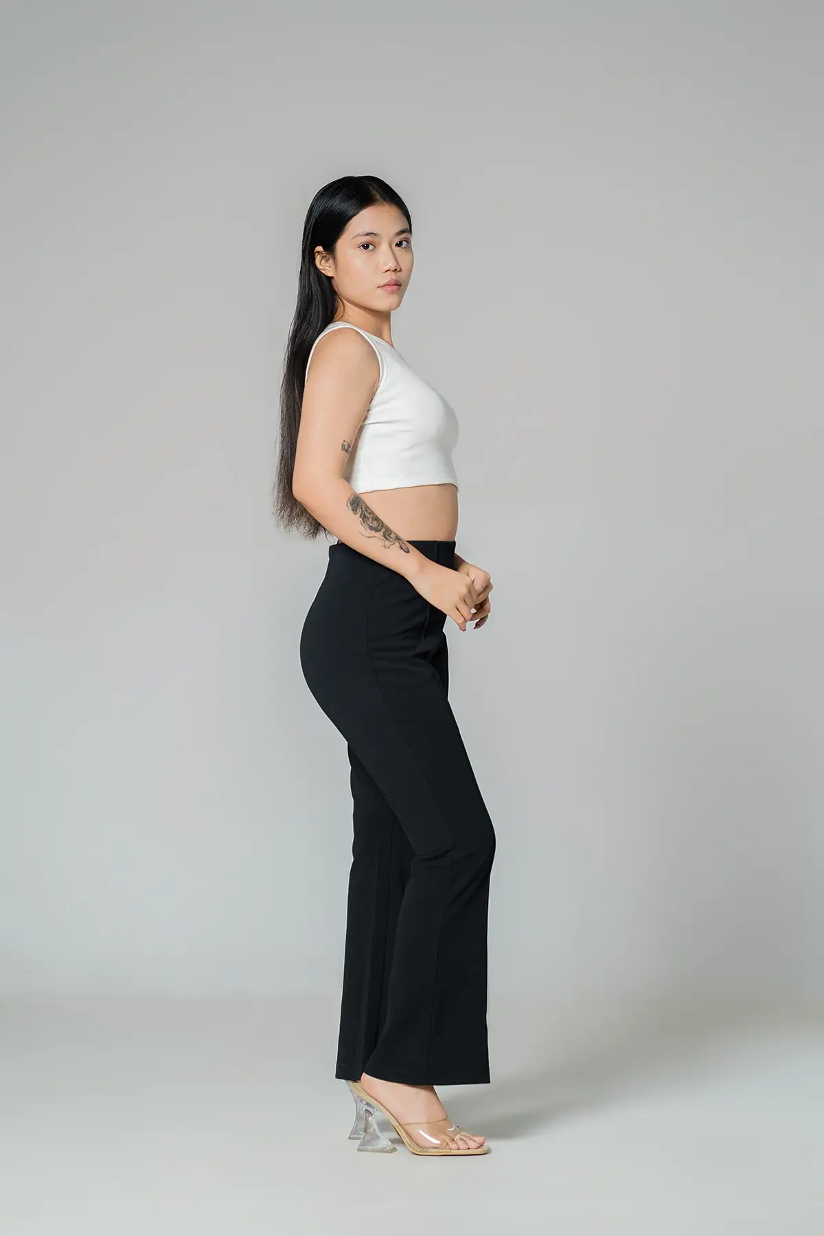 Women'S Flare Pant With Front Crease(Rr-Wp0724-31A)Jet Black