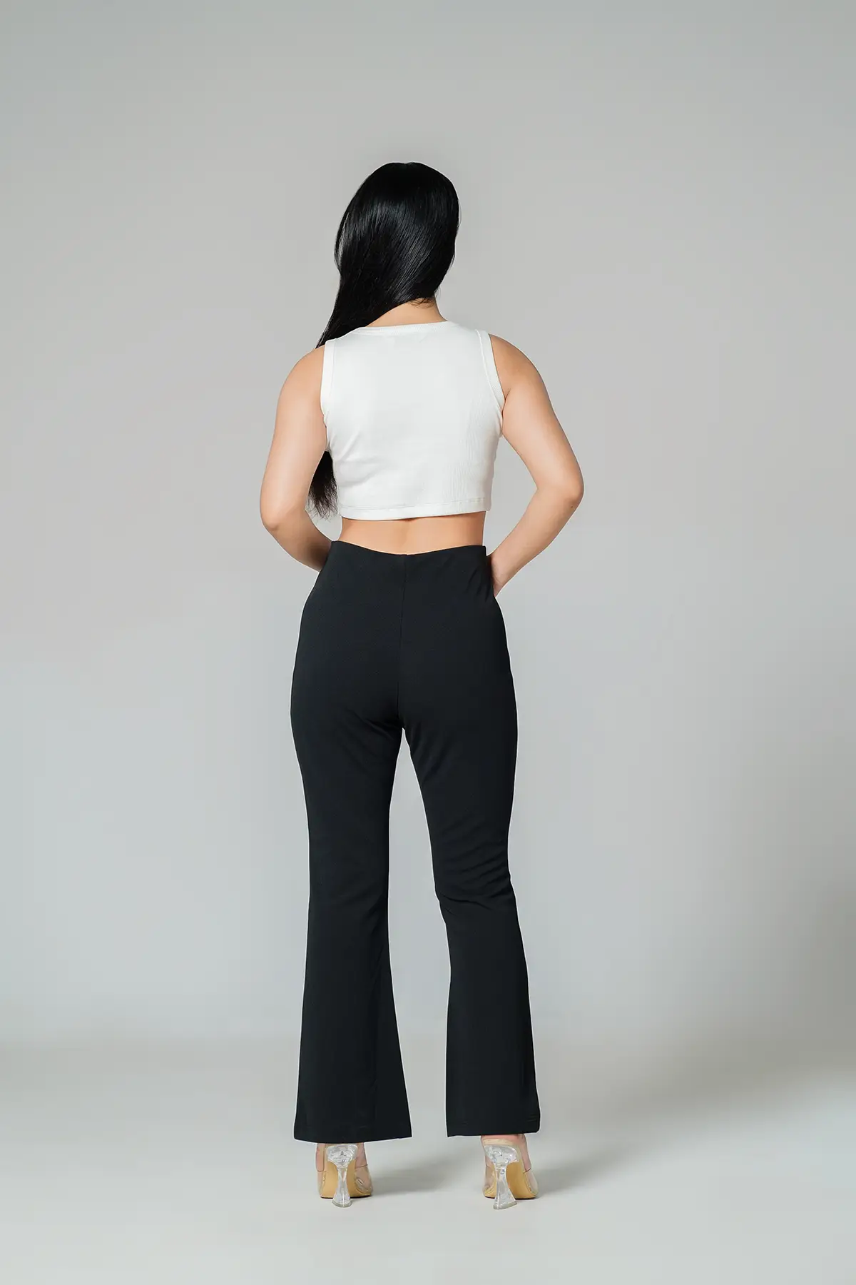 Women'S Flare Pant With Front Crease(Rr-Wp0724-31A)Jet Black