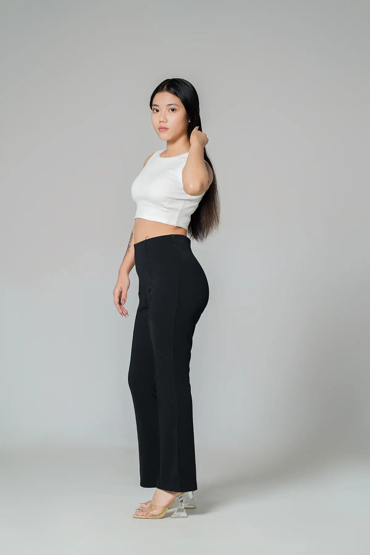 Women'S Flare Pant With Front Crease(Rr-Wp0724-31A)Jet Black