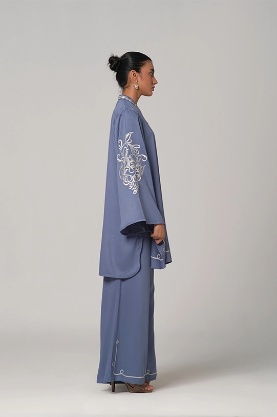 Serene Blue Embroidered Tunic Set