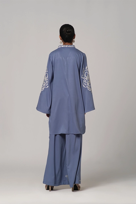 Serene Blue Embroidered Tunic Set