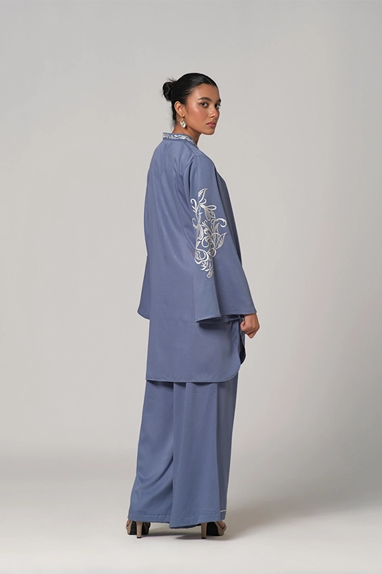 Serene Blue Embroidered Tunic Set