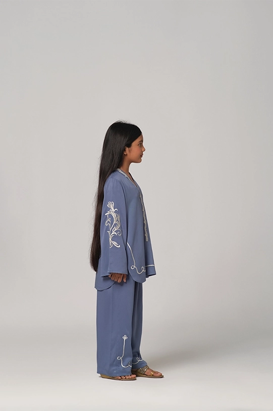 Serene Blue Embroidered Tunic Set  (RR-G2PF0125-160C)Serene Blue