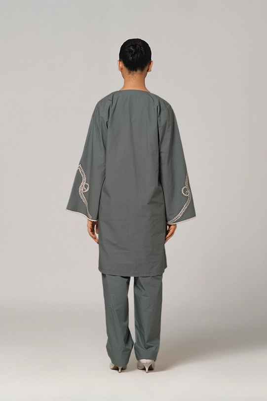 Grey Green Embroidered Kurta Set